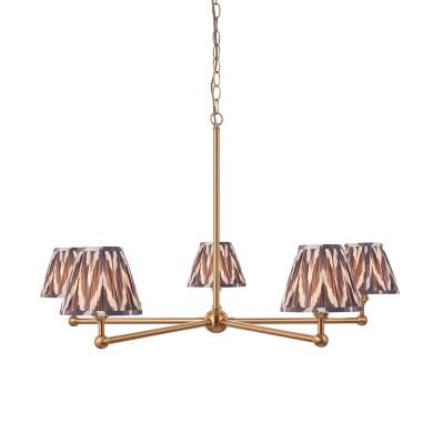 Santiago And Zigzag 5 Lights 16cm Pearl Grey Shade Ceiling Pendant Light In Brushed Aged Brass