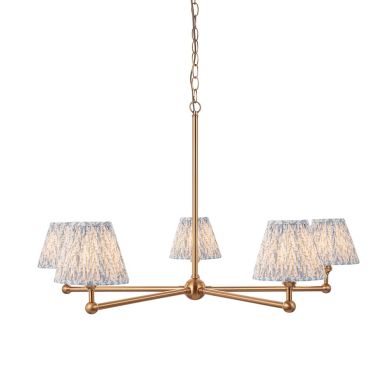 Santiago And Leaf 5 Lights 16cm Shell Bay Blue Shade Ceiling Pendant Light In Brushed Aged Brass