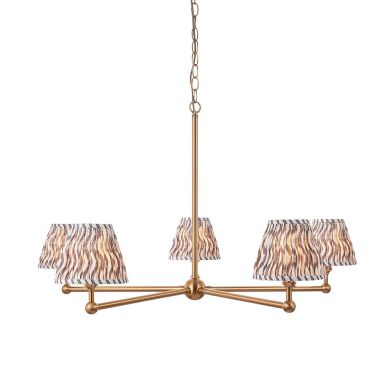 Santiago And Ripple 5 Lights 16cm Pearl Grey Shade Ceiling Pendant Light In Brushed Aged Brass