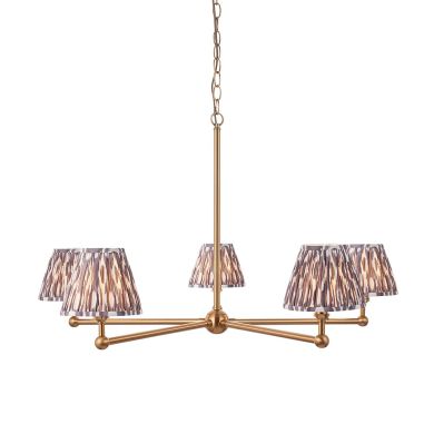 Santiago And Ikat 5 Lights 16cm Pearl Grey Shade Ceiling Pendant Light In Brushed Aged Brass