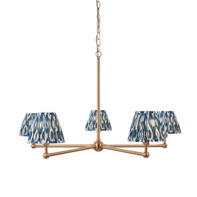 Santiago And Ikat 5 Lights 16cm Marlin Blue Shade Ceiling Pendant Light In Brushed Aged Brass