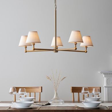 Santiago And Ivy 5 Lights 16cm Vintage White Shade Ceiling Pendant Light In Brushed Aged Brass