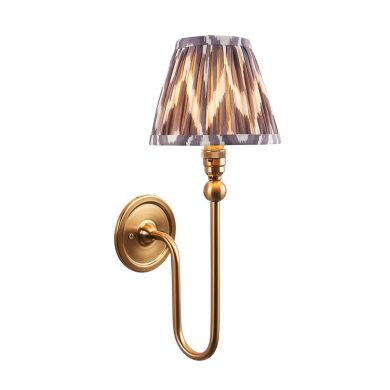 Santiago And Zigzag 16cm Pearl Grey Shade Wall Light In Brushed Aged Brass