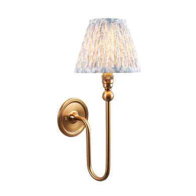 Santiago And Leaf 16cm Shell Bay Blue Shade Wall Light In Brushed Aged Brass