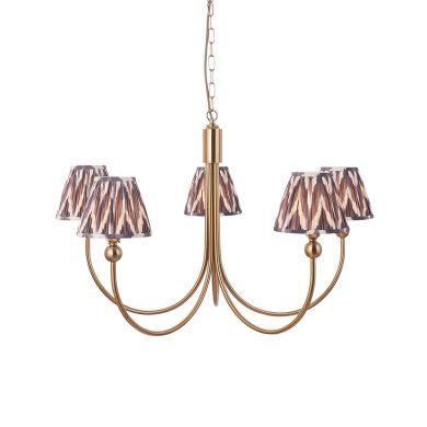 Santiago And Zigzag 5 Lights 16cm Pearl Grey Shade Curved Ceiling Pendant Light In Brushed Aged Brass