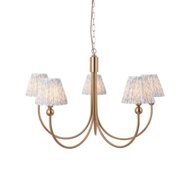Santiago And Leaf 5 Lights 16cm Shell Bay Blue Shade Curved Ceiling Pendant Light In Brushed Aged Brass