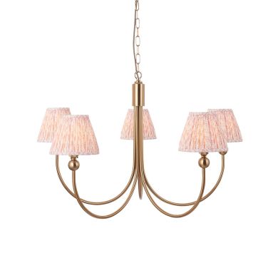 Santiago And Leaf 5 Lights 16cm Peachy Keen Shade Curved Ceiling Pendant Light In Brushed Aged Brass