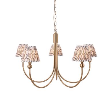 Santiago And Ripple 5 Lights 16cm Pearl Grey Shade Curved Ceiling Pendant Light In Brushed Aged Brass