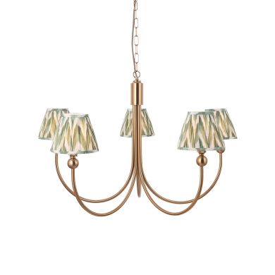 Santiago And Zigzag 5 Lights 16cm Cotswold Green Shade Curved Ceiling Pendant Light In Brushed Aged Brass