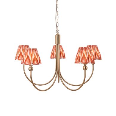 Santiago And Zigzag 5 Lights 16cm Apricot Orange Shade Curved Ceiling Pendant Light In Brushed Aged Brass