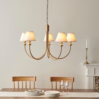 Santiago And Ivy 5 Lights 16cm Vintage White Shade Curved Ceiling Pendant Light In Brushed Aged Brass