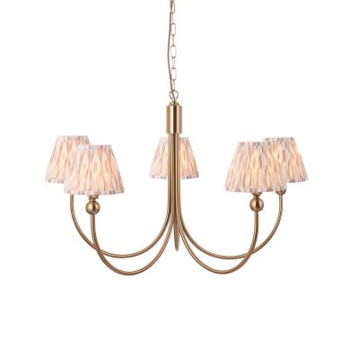 Santiago And Ikat 5 Lights 16cm Neutral Shade Curved Ceiling Pendant Light In Brushed Aged Brass