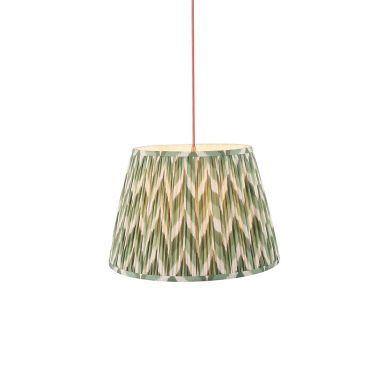 Eltham And Zigzag 40cm Cotswold Green Shade Ceiling Light With Red Colour Braided Cable
