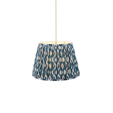 Eltham And Ikat 40cm Marlin Blue Shade Ceiling Light With Green Colour Braided Cable