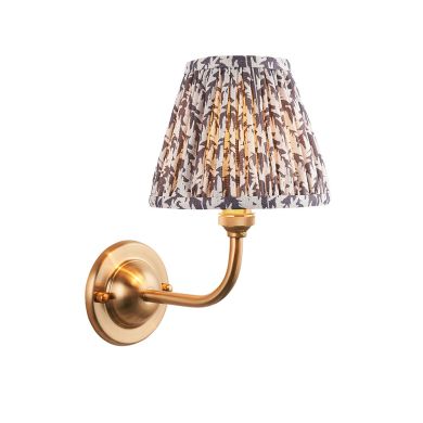Dome Arc And Leaf 16cm Pearl Grey Shade Wall Light In Brushed Aged Brass