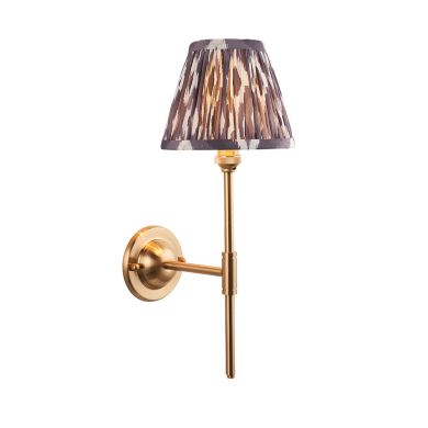 Dome T Bar And Ikat 16cm Pearl Grey Shade Wall Light In Brushed Aged Brass