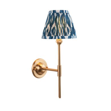 Dome T Bar And Ikat 16cm Marlin Blue Shade Wall Light In Brushed Aged Brass