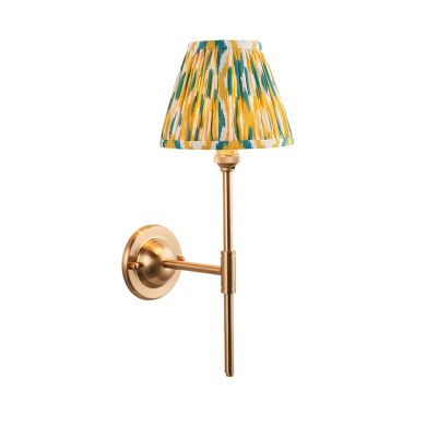 Dome T Bar And Ikat 16cm Yellow And Jade Shade Wall Light In Brushed Aged Brass