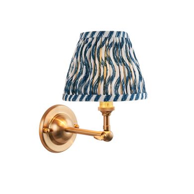 Dome Wing And Ripple 16cm Marlin Blue Shade Wall Light In Brushed Aged Brass