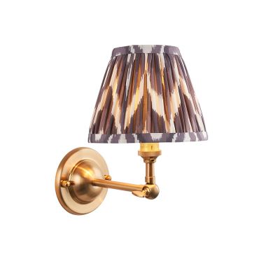 Dome Wing And Zigzag 16cm Pearl Grey Shade Wall Light In Brushed Aged Brass