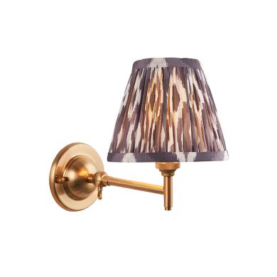 Dome Fold And Ikat 16cm Pearl Grey Shade Wall Light In Brushed Aged Brass