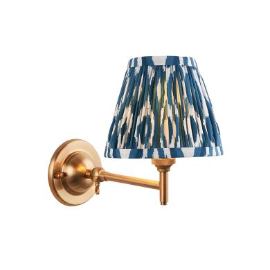 Dome Fold And Ikat 16cm Marlin Blue Shade Wall Light In Brushed Aged Brass