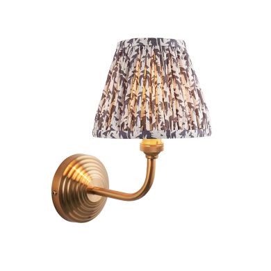 Obelisk Arc And Leaf 16cm Pearl Grey Shade Wall Light In Brushed Aged Brass