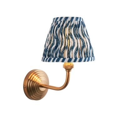 Obelisk Arc And Ripple 16cm Marlin Blue Shade Wall Light In Brushed Aged Brass