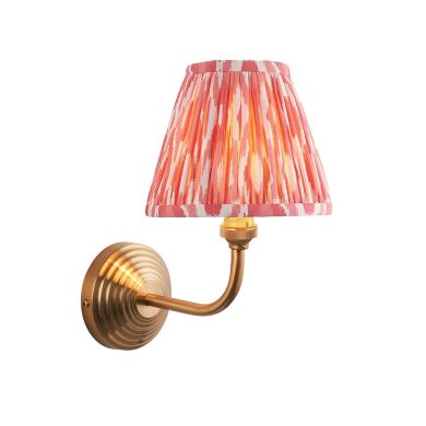 Obelisk Arc And Ikat 16cm Coral Pink Shade Wall Light In Brushed Aged Brass