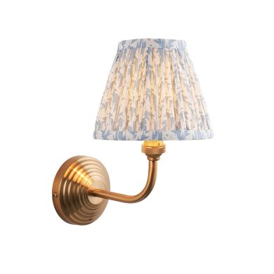 Obelisk Arc And Leaf 16cm Shell Bay Blue Shade Wall Light In Brushed Aged Brass