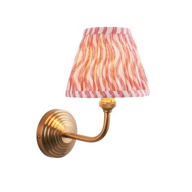 Obelisk Arc And Ripple 16cm Coral Pink Shade Wall Light In Brushed Aged Brass