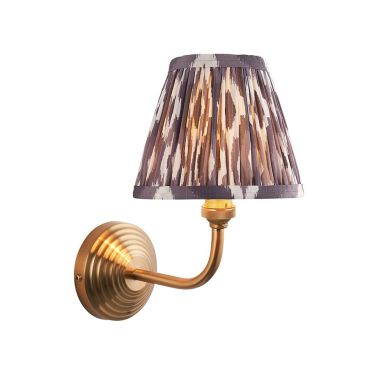 Obelisk Arc And Ikat 16cm Pearl Grey Shade Wall Light In Brushed Aged Brass