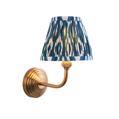 Obelisk Arc And Ikat 16cm Marlin Blue Shade Wall Light In Brushed Aged Brass