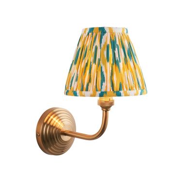 Obelisk Arc And Ikat 16cm Yellow And Jade Shade Wall Light In Brushed Aged Brass