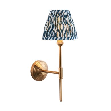 Obelisk T Bar And Ripple 16cm Marlin Blue Shade Wall Light In Brushed Aged Brass