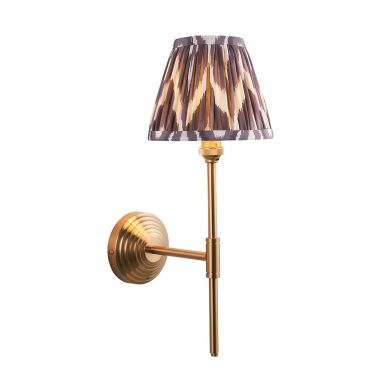 Obelisk T Bar And Zigzag 16cm Pearl Grey Shade Wall Light In Brushed Aged Brass
