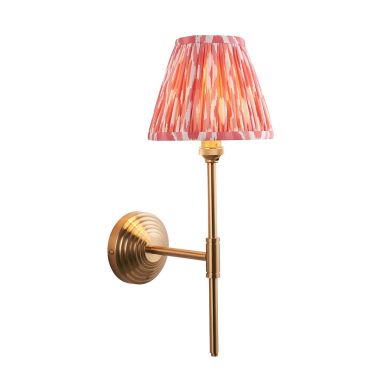 Obelisk T Bar And Ikat 16cm Coral Pink Shade Wall Light In Brushed Aged Brass