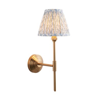 Obelisk T Bar And Leaf 16cm Shell Bay Blue Shade Wall Light In Brushed Aged Brass