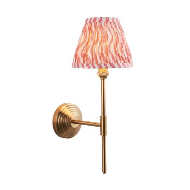 Obelisk T Bar And Ripple 16cm Coral Pink Shade Wall Light In Brushed Aged Brass