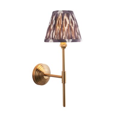 Obelisk T Bar And Ikat 16cm Pearl Grey Shade Wall Light In Brushed Aged Brass