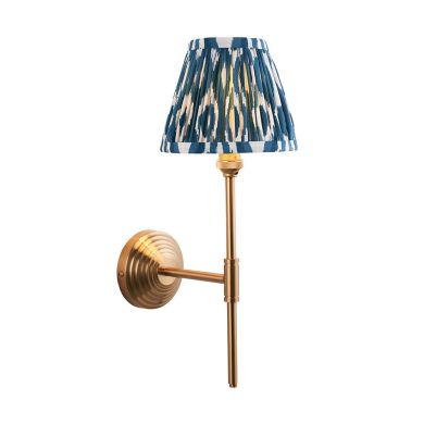 Obelisk T Bar And Ikat 16cm Marlin Blue Shade Wall Light In Brushed Aged Brass