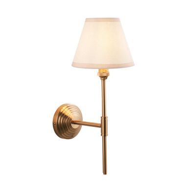Obelisk T Bar And Ivy 16cm Vintage White Shade Wall Light In Brushed Aged Brass