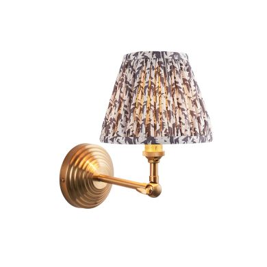 Obelisk Wing And Leaf 16cm Pearl Grey Shade Wall Light In Brushed Aged Brass