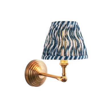Obelisk Wing And Ripple 16cm Marlin Blue Shade Wall Light In Brushed Aged Brass
