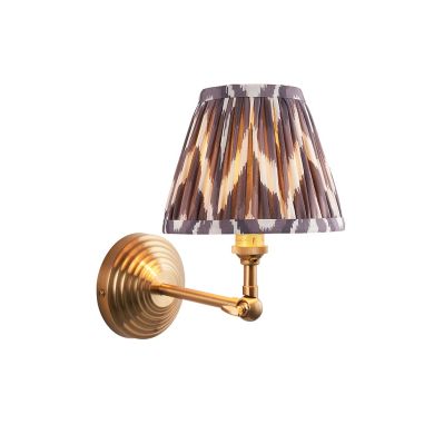 Obelisk Wing And Zigzag 16cm Pearl Grey Shade Wall Light In Brushed Aged Brass