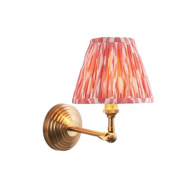 Obelisk Wing And Ikat 16cm Coral Pink Shade Wall Light In Brushed Aged Brass