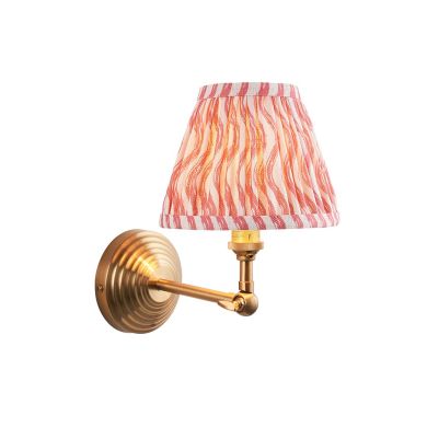 Obelisk Wing And Ripple 16cm Coral Pink Shade Wall Light In Brushed Aged Brass