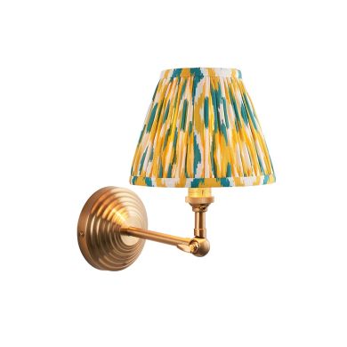 Obelisk Wing And Ikat 16cm Yellow And Jade Shade Wall Light In Brushed Aged Brass