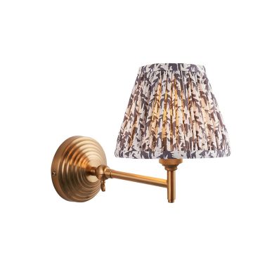 Obelisk Fold And Leaf 16cm Pearl Grey Shade Wall Light In Brushed Aged Brass