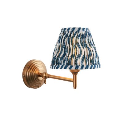 Obelisk Fold And Ripple 16cm Marlin Blue Shade Wall Light In Brushed Aged Brass